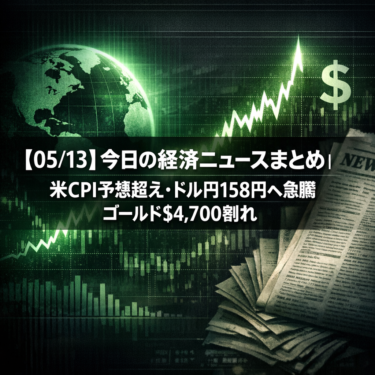 【05/13】今日の経済ニュースまとめ｜米CPI予想超え・ドル円158円へ急騰・ゴールド$4,700割れ