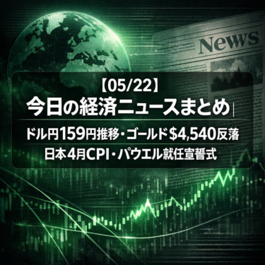 【05/22】今日の経済ニュースまとめ｜ドル円159円推移・ゴールド$4,540反落・日本4月CPI・パウエル就任宣誓式