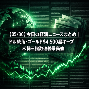 【05/30】今日の経済ニュースまとめ｜ドル続落・ゴールド$4,500超キープ・米株三指数連続最高値